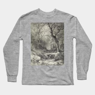 Forest Scene Pencil Illustration Long Sleeve T-Shirt